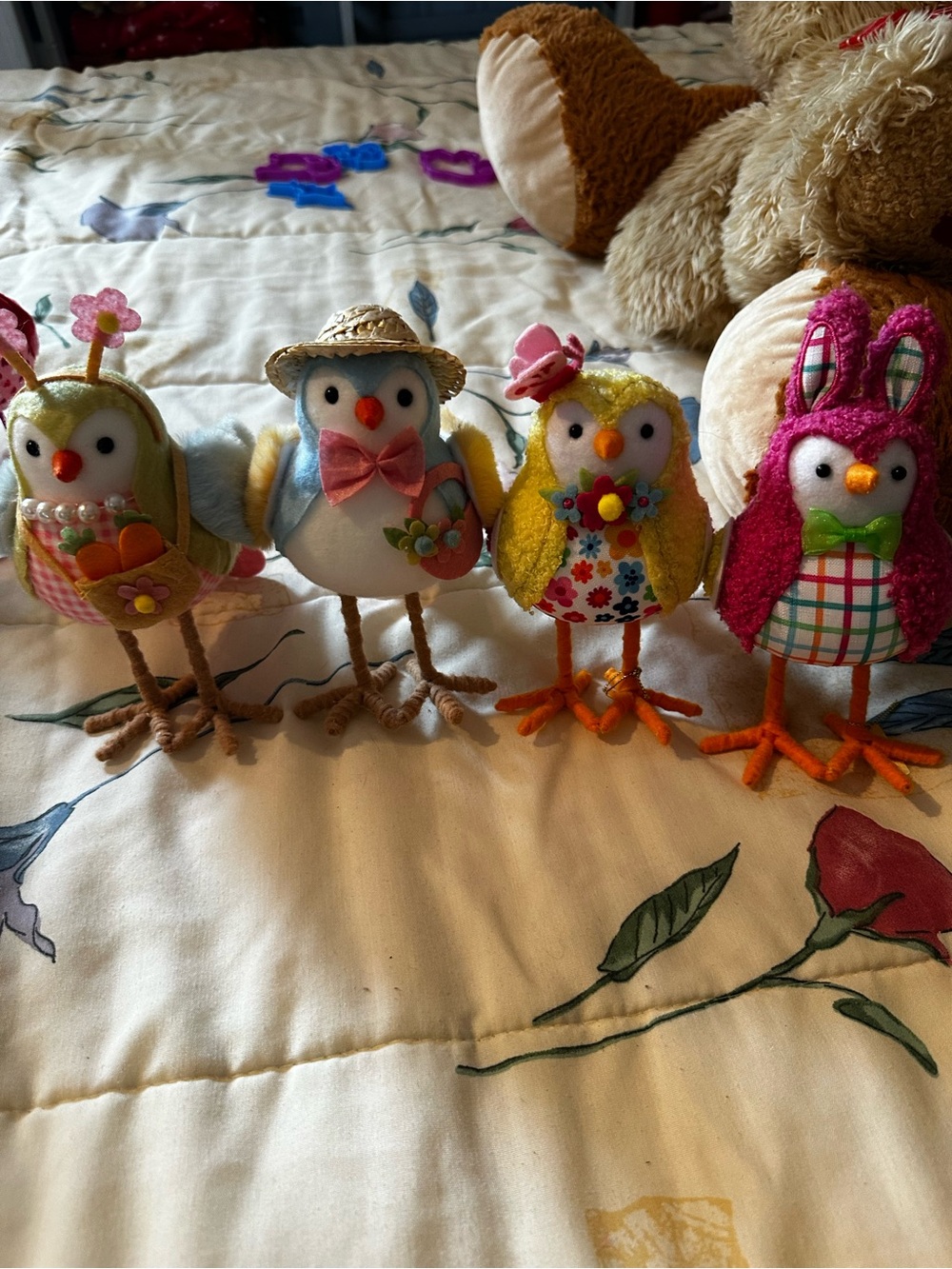 Assorted Decorative Felt Spring Birds - Pink, Yellow, Blue, Green